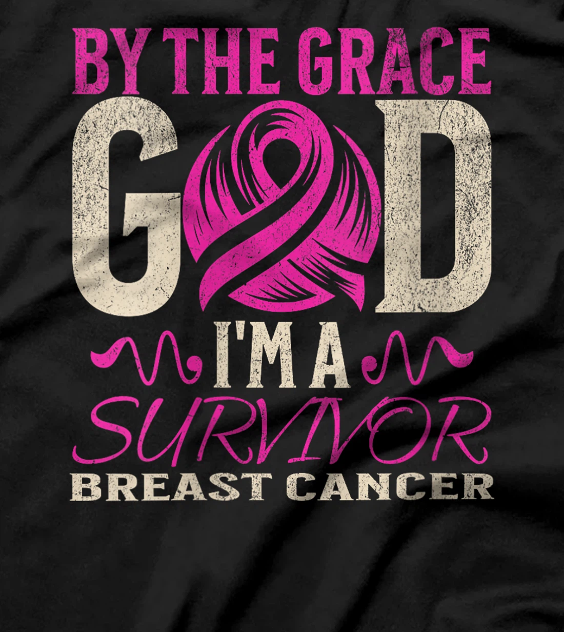 Womens By The Grace God I'm A Survivor Breast Cancer support Pink T-Shirt