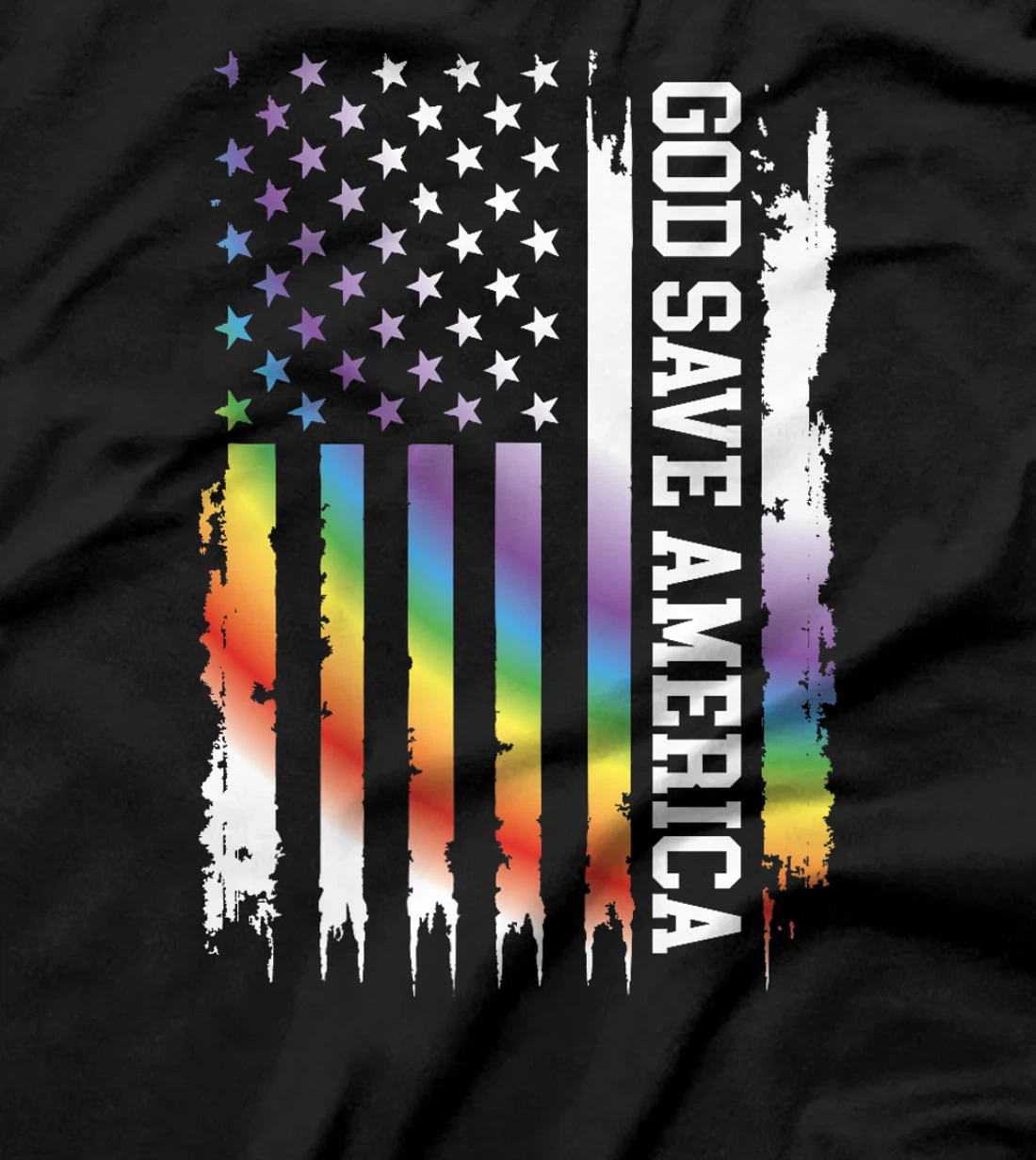 God Save America United States Distressed Rainbow w US Flag Premium T-Shirt