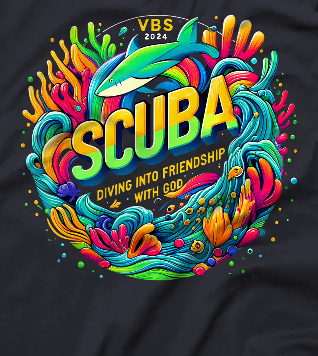 Womens Scuba Diving Into Friendship with God Christian VBS 2024 T-Shirt
