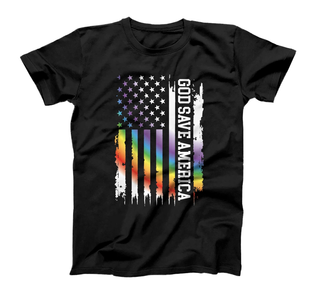 God Save America United States Distressed Rainbow w US Flag Premium T-Shirt
