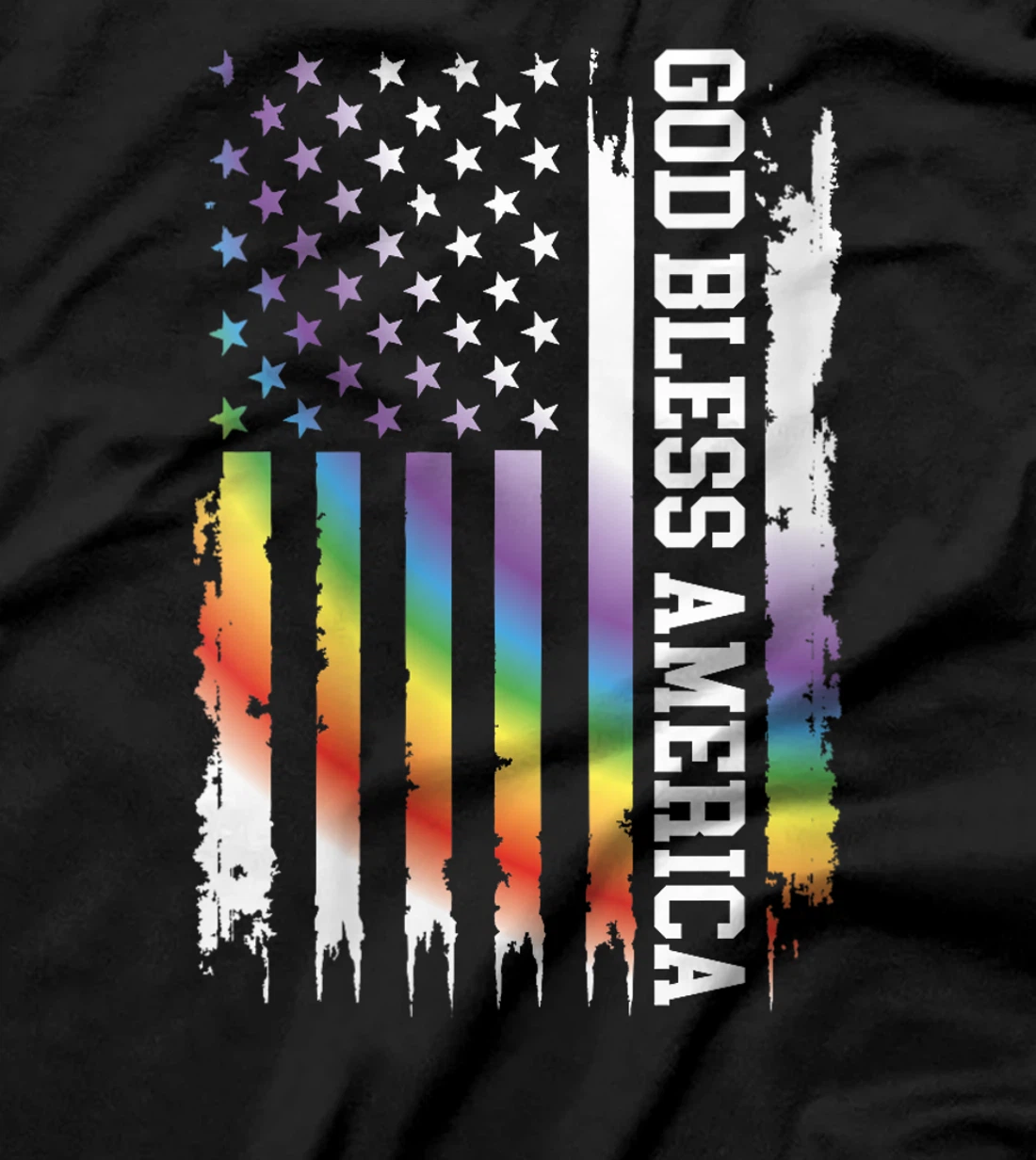 Womens God Bless America United States Rainbow w US Flag T-Shirt