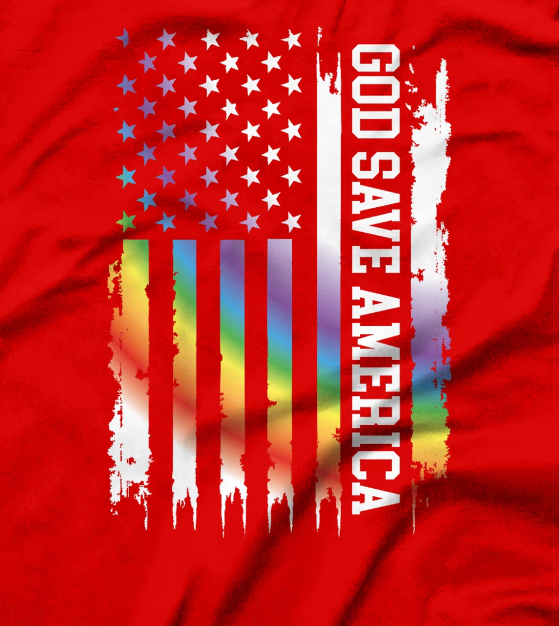 God Save America United States Distressed Rainbow w US Flag Premium T-Shirt