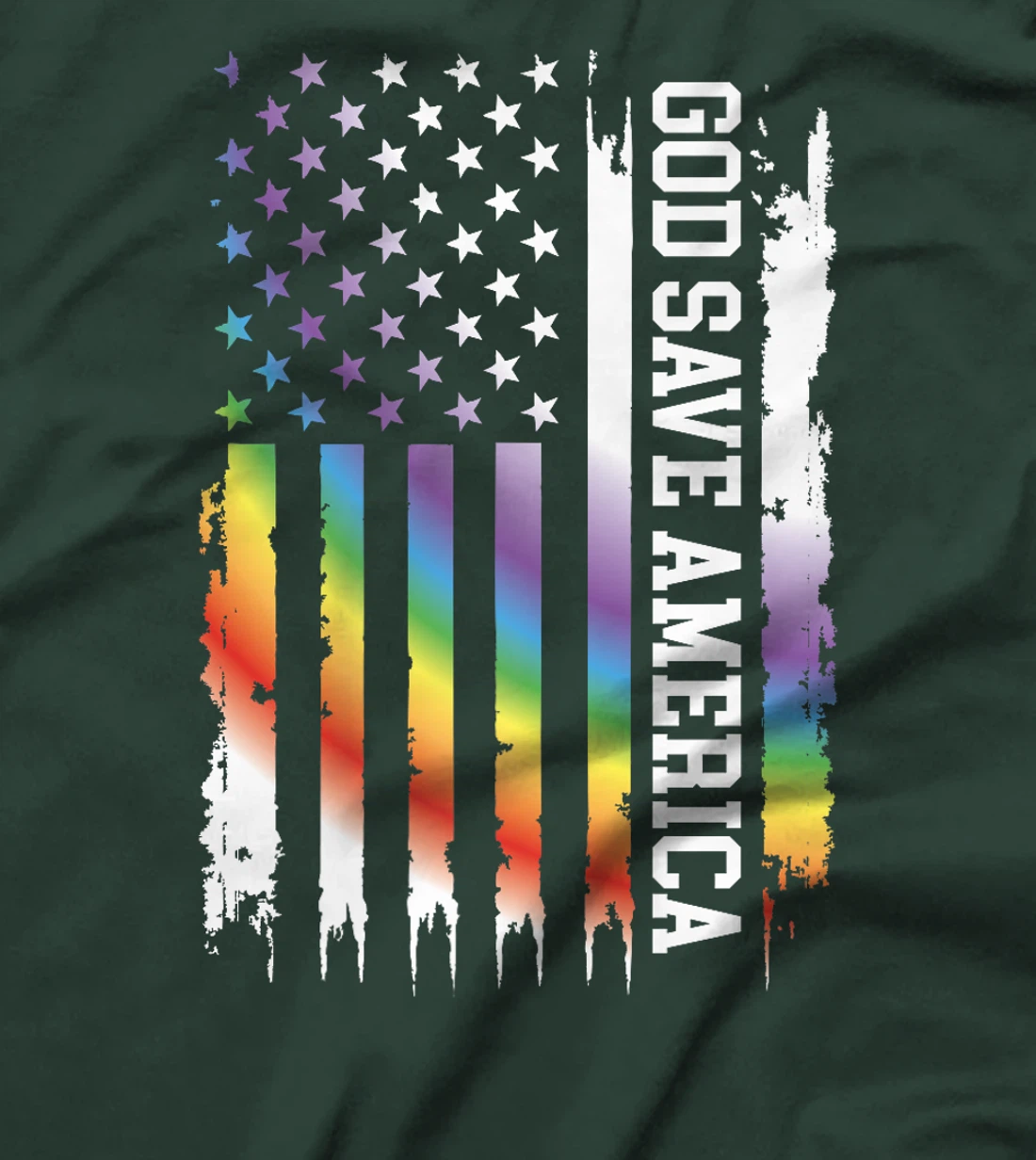 God Save America United States Distressed Rainbow w US Flag Premium T-Shirt