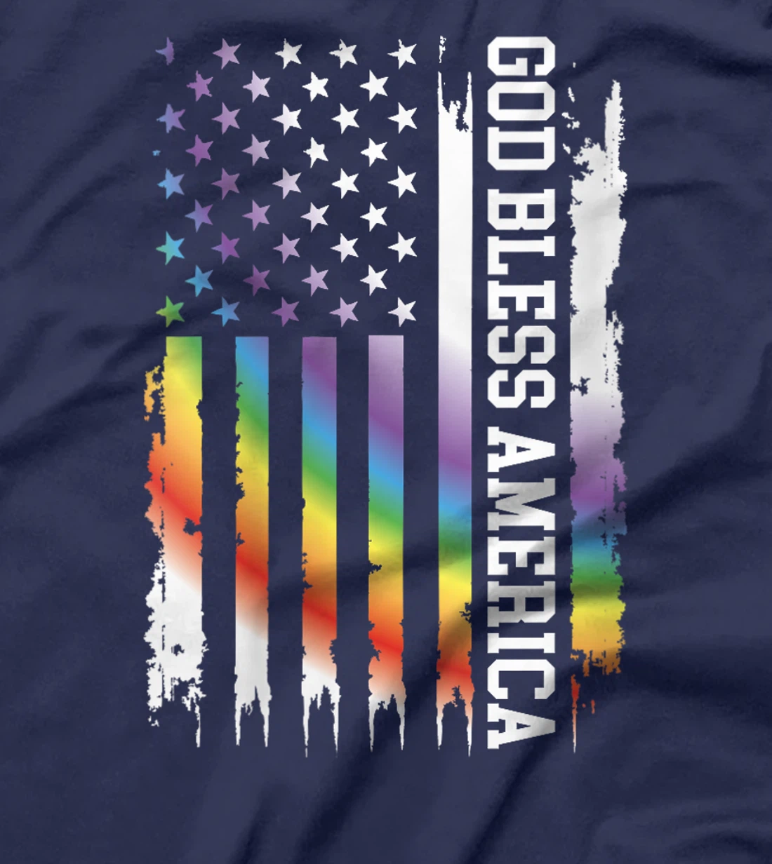 Womens God Bless America United States Rainbow w US Flag T-Shirt