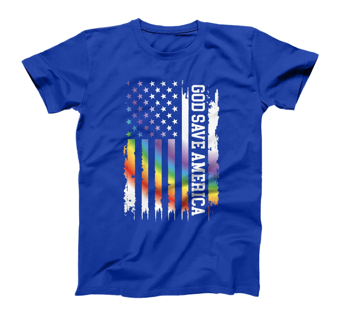 God Save America United States Distressed Rainbow w US Flag Premium T-Shirt