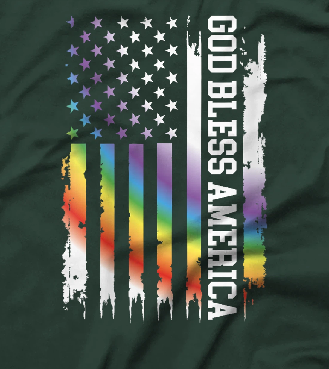 Womens God Bless America United States Rainbow w US Flag T-Shirt
