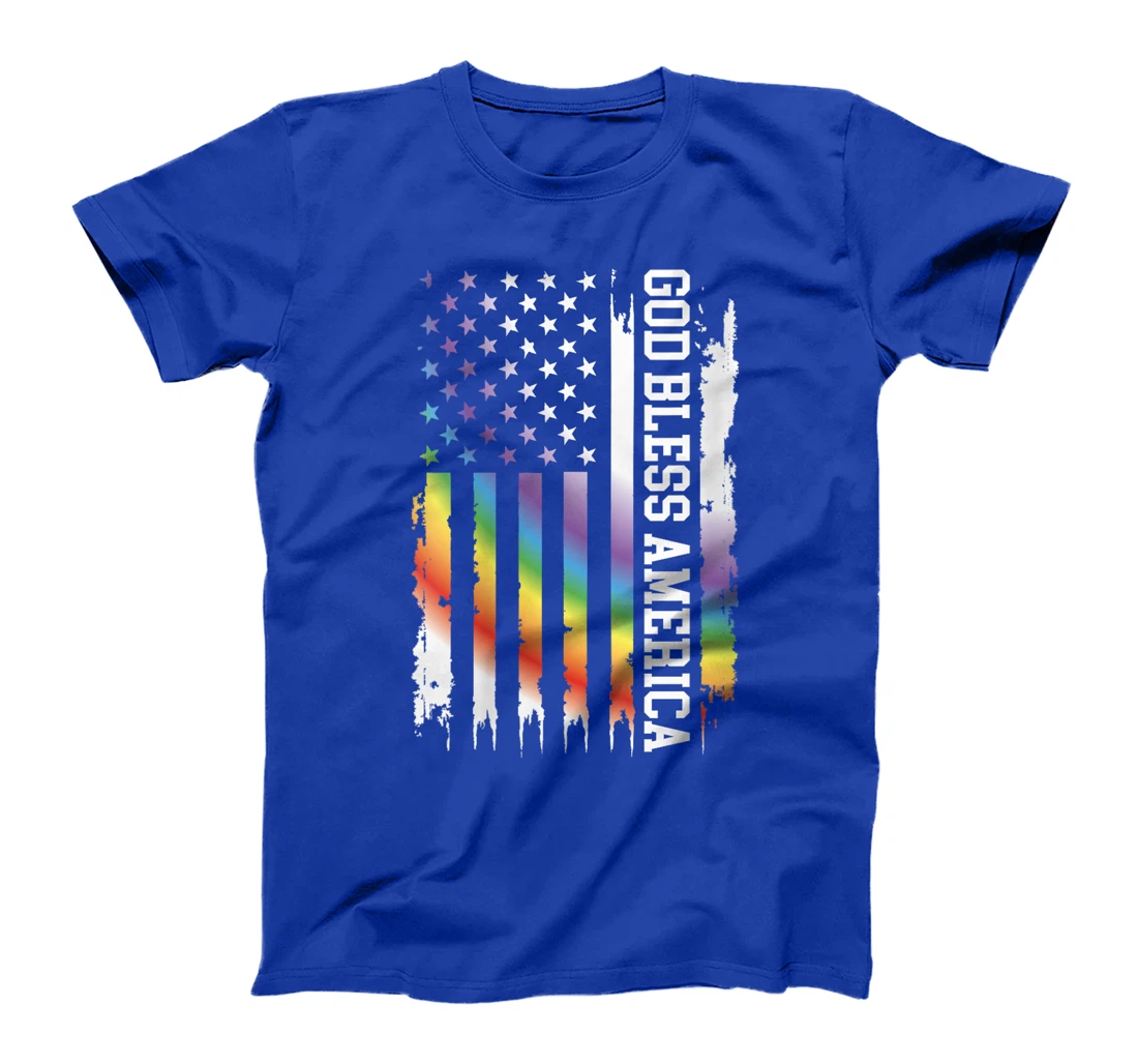 Womens God Bless America United States Rainbow w US Flag T-Shirt