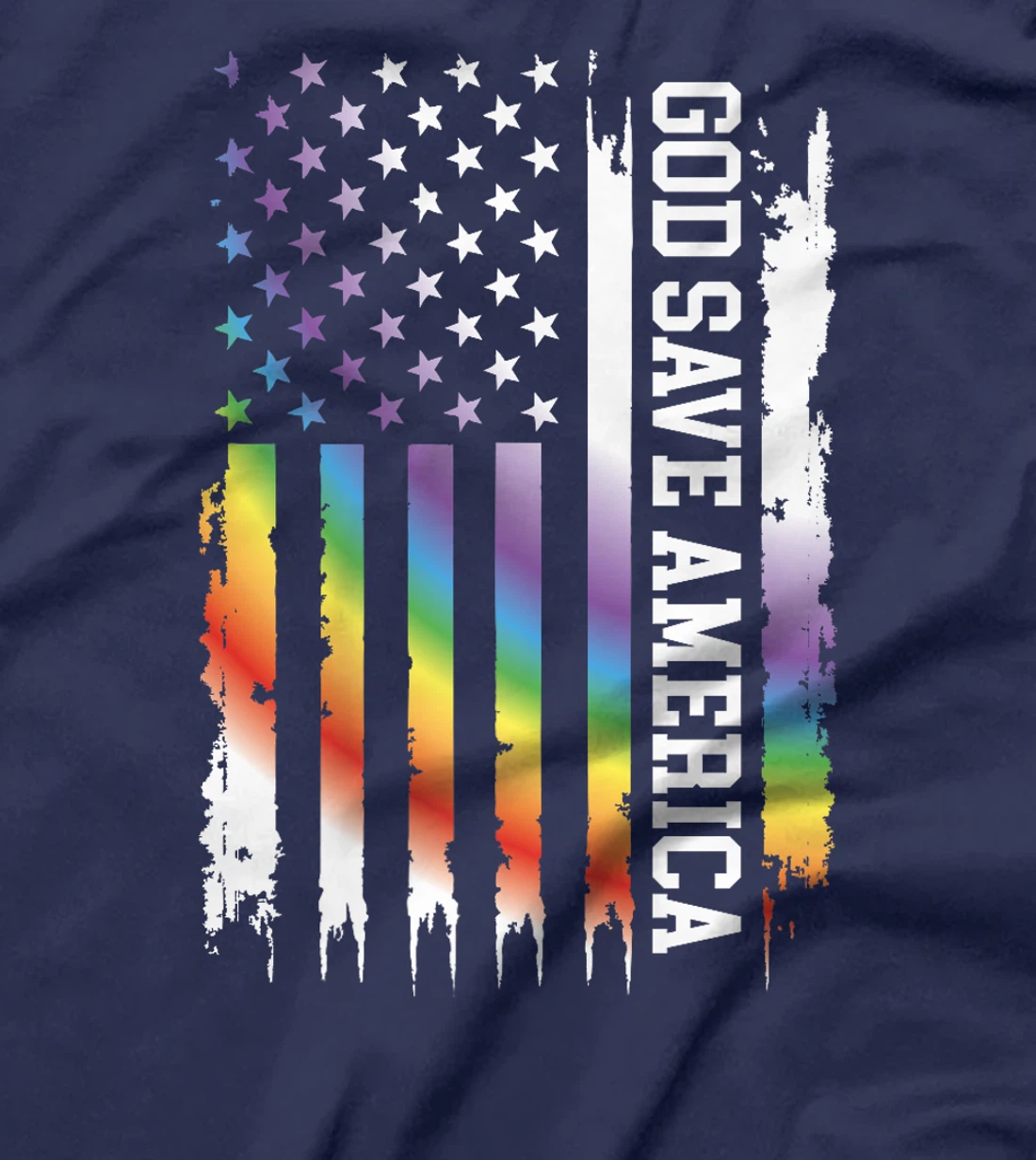 God Save America United States Distressed Rainbow w US Flag Premium T-Shirt