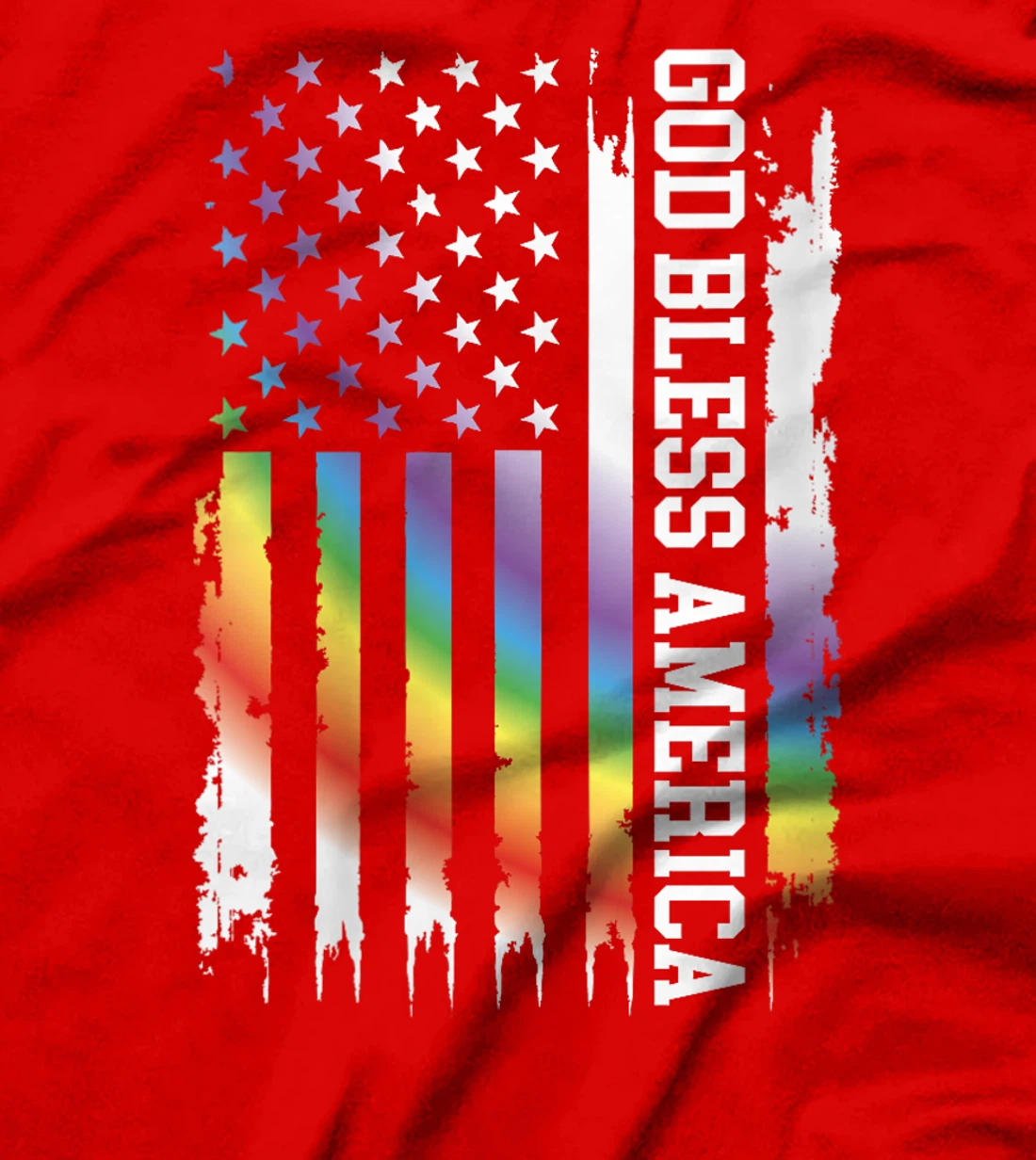 Womens God Bless America United States Rainbow w US Flag T-Shirt