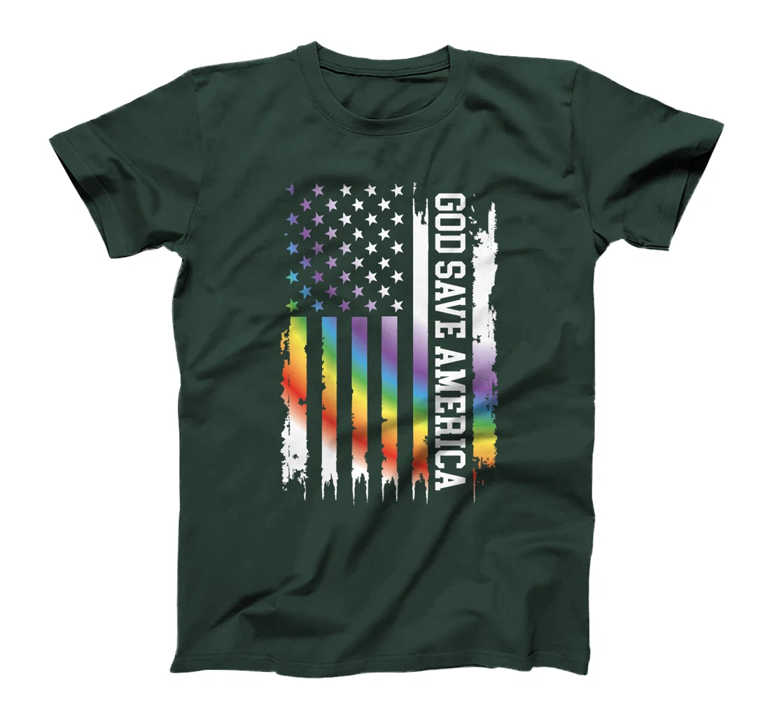 God Save America United States Distressed Rainbow w US Flag Premium T-Shirt