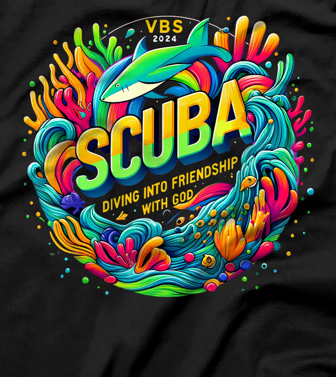 Womens Scuba Diving Into Friendship with God Christian VBS 2024 T-Shirt