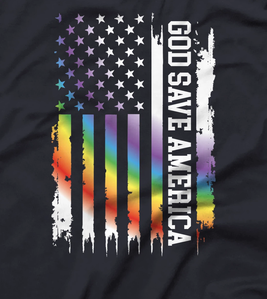 God Save America United States Distressed Rainbow w US Flag Premium T-Shirt
