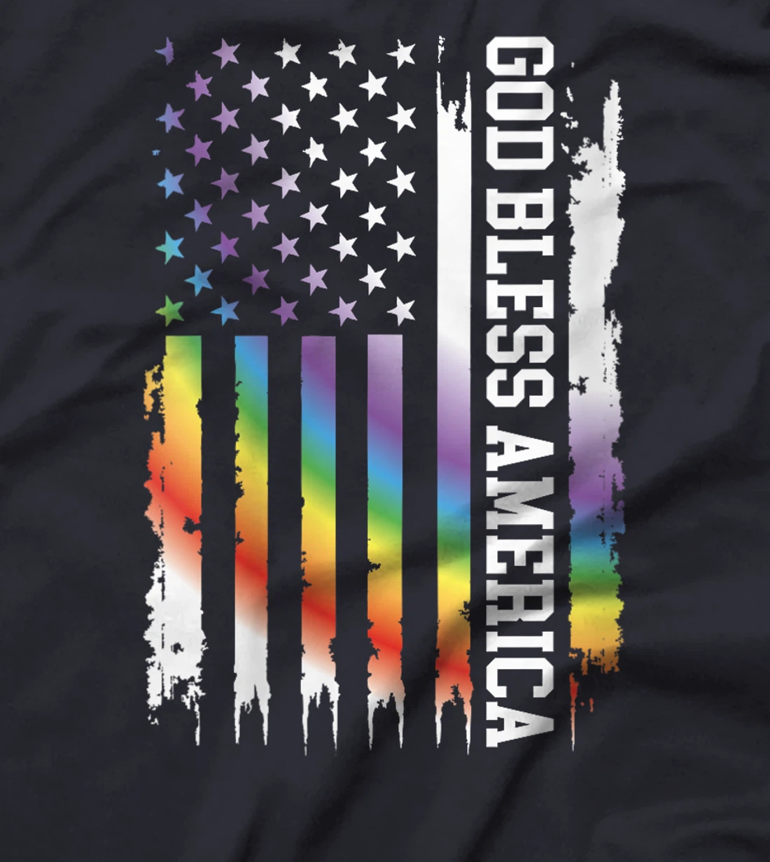 Womens God Bless America United States Rainbow w US Flag T-Shirt