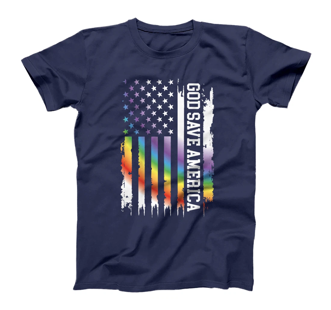 God Save America United States Distressed Rainbow w US Flag Premium T-Shirt