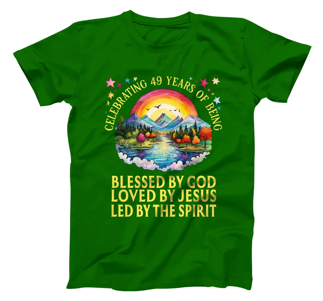 Womens Blessed By God For 49 Years Rainbow At Sunset T-Shirt