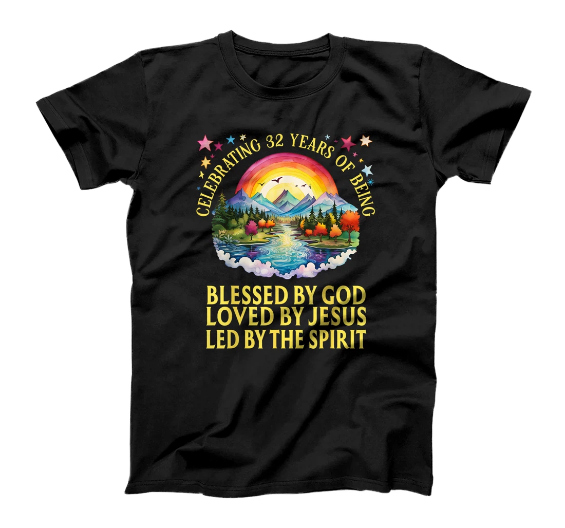 Blessed By God For 32 Years Rainbow At Sunset T-Shirt