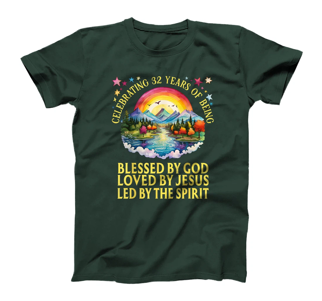 Blessed By God For 32 Years Rainbow At Sunset T-Shirt