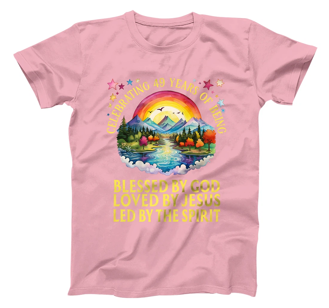 Womens Blessed By God For 49 Years Rainbow At Sunset T-Shirt
