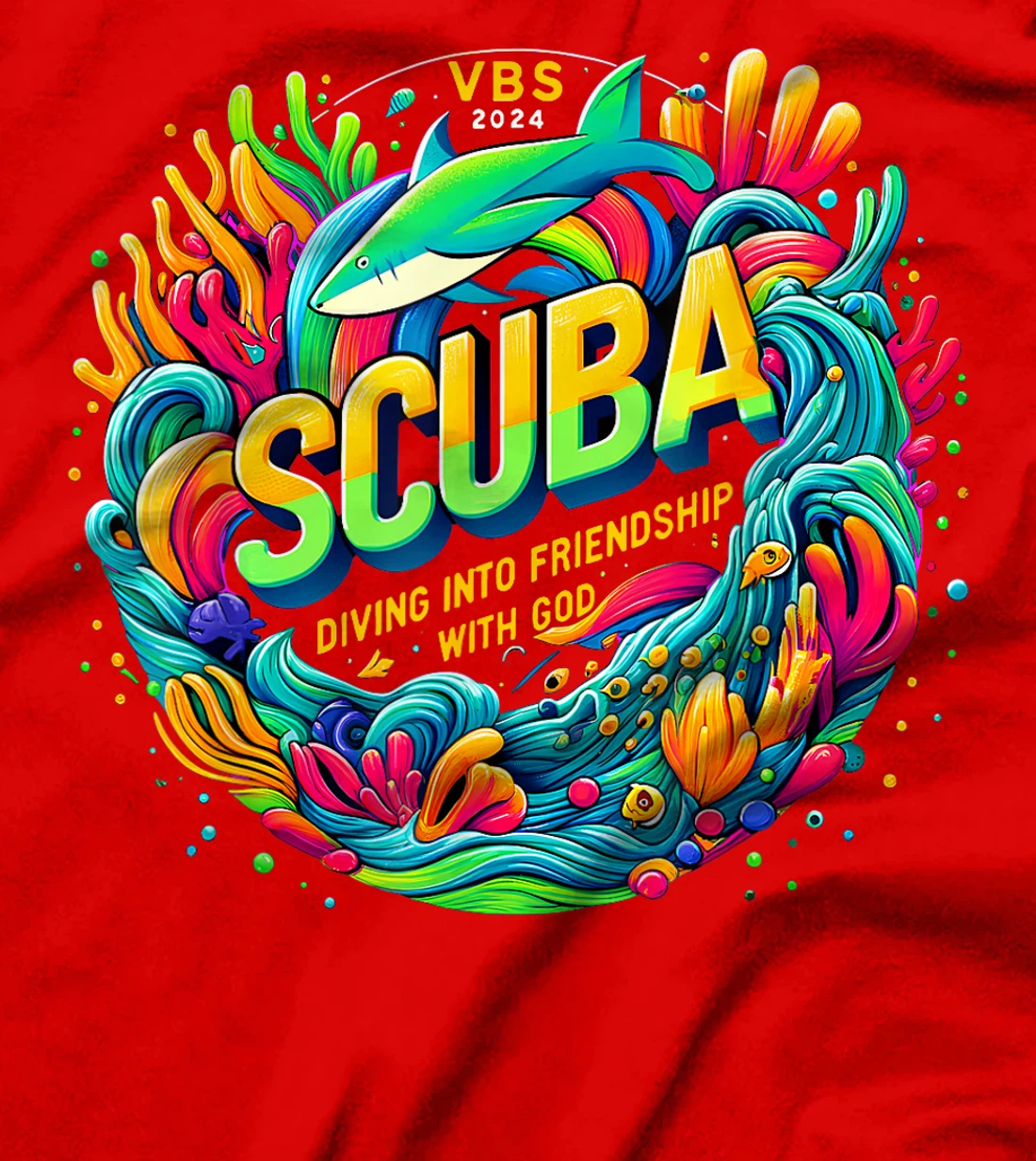 Womens Scuba Diving Into Friendship with God Christian VBS 2024 T-Shirt