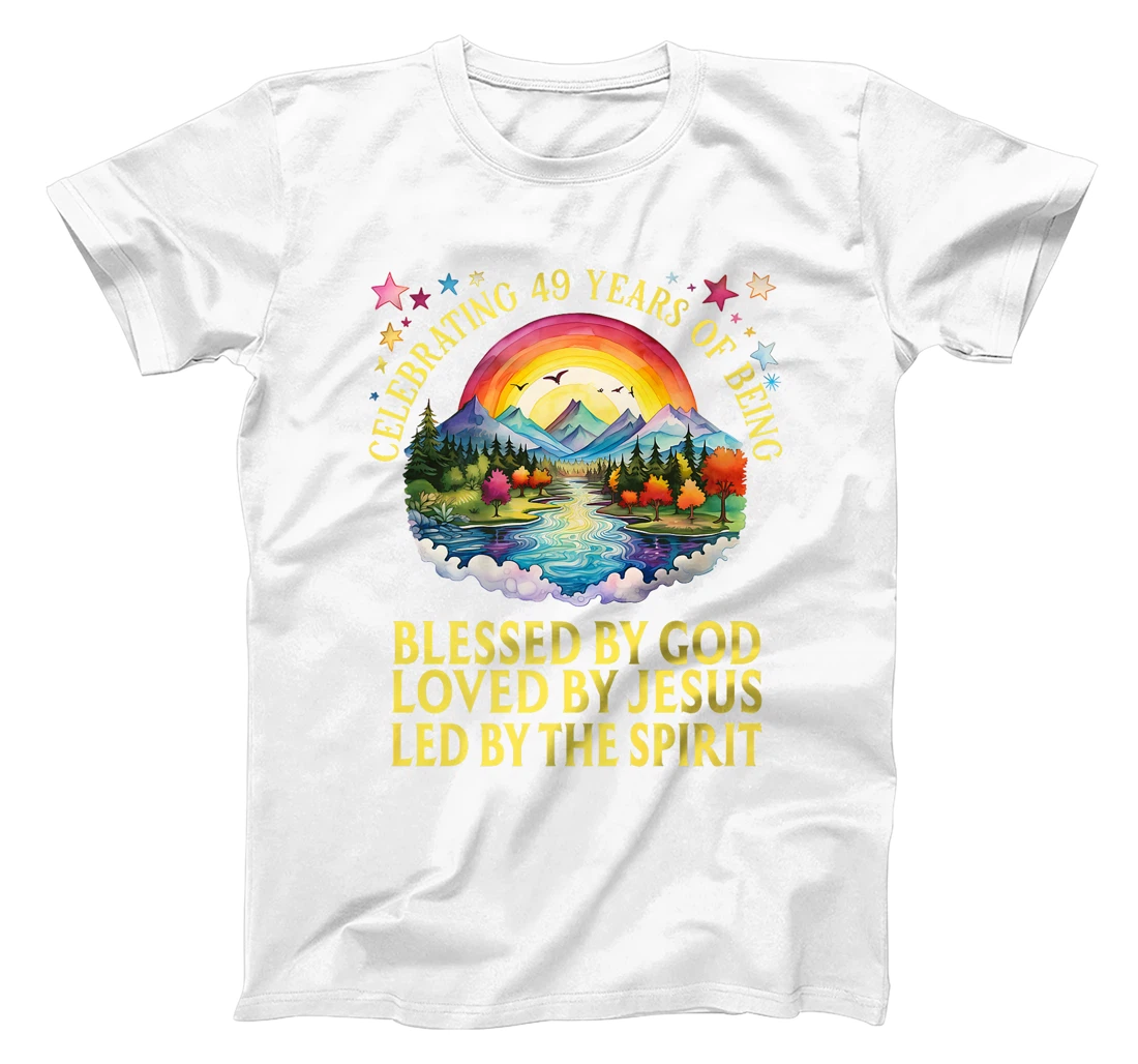Womens Blessed By God For 49 Years Rainbow At Sunset T-Shirt