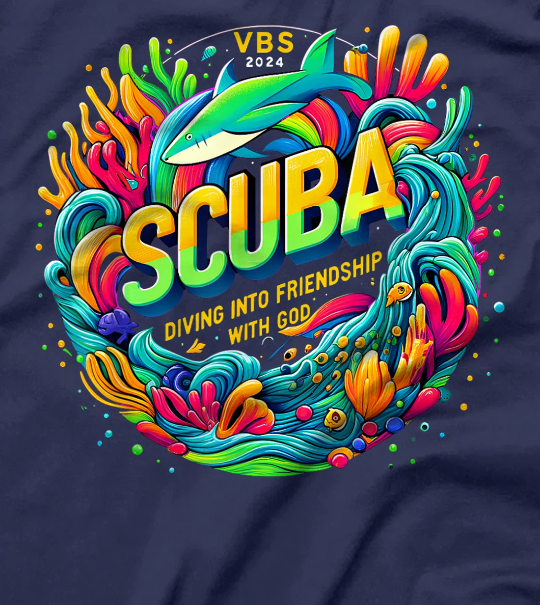 Womens Scuba Diving Into Friendship with God Christian VBS 2024 T-Shirt