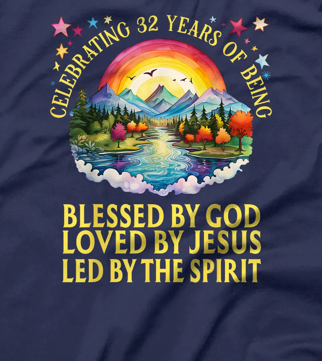 Blessed By God For 32 Years Rainbow At Sunset T-Shirt