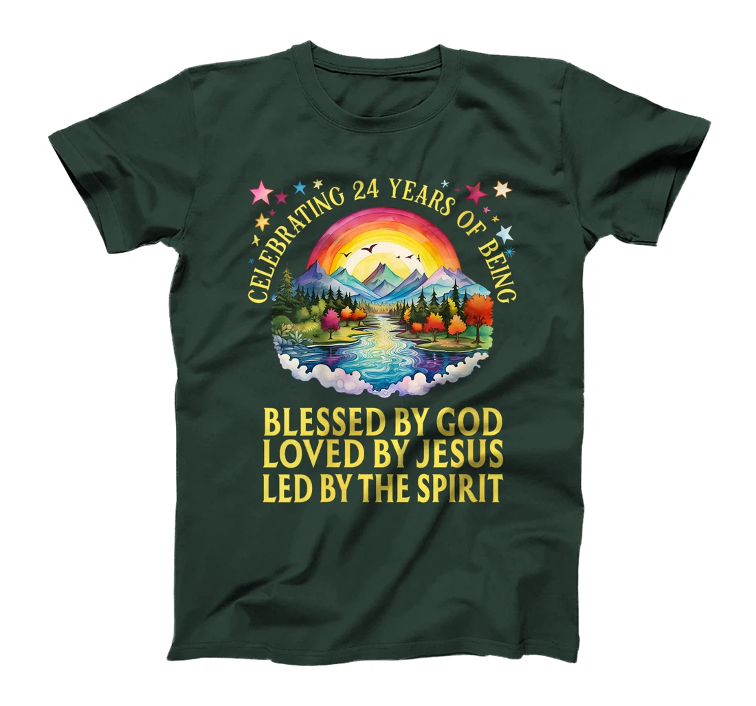 Womens Blessed By God For 24 Years Rainbow At Sunset T-Shirt