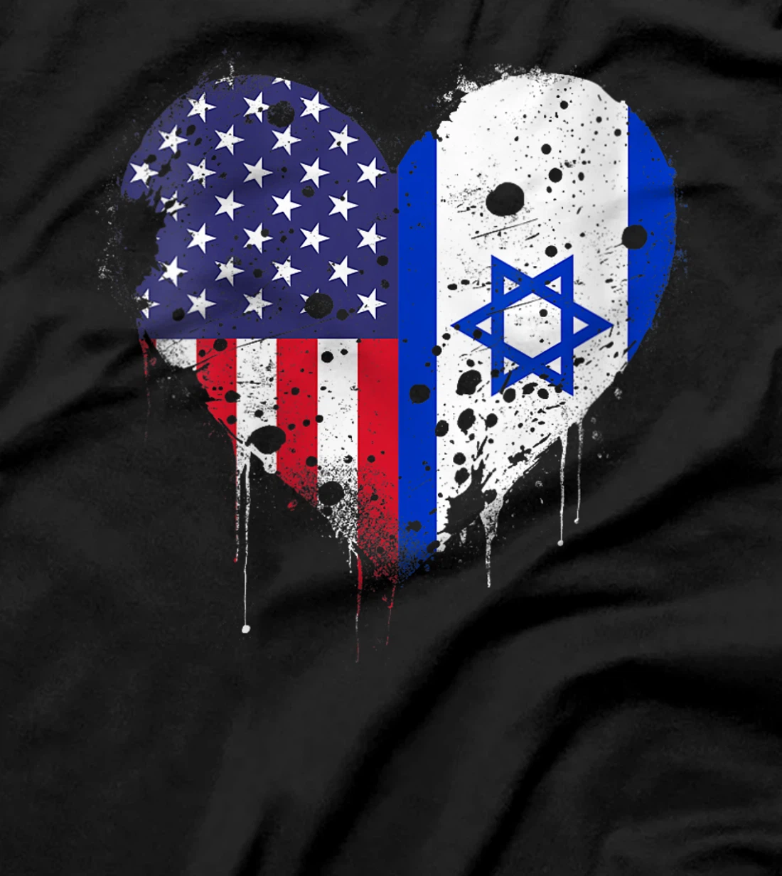 Womens USA Israel Flags Israeli American Heart Vintage Patriotic T-Shirt