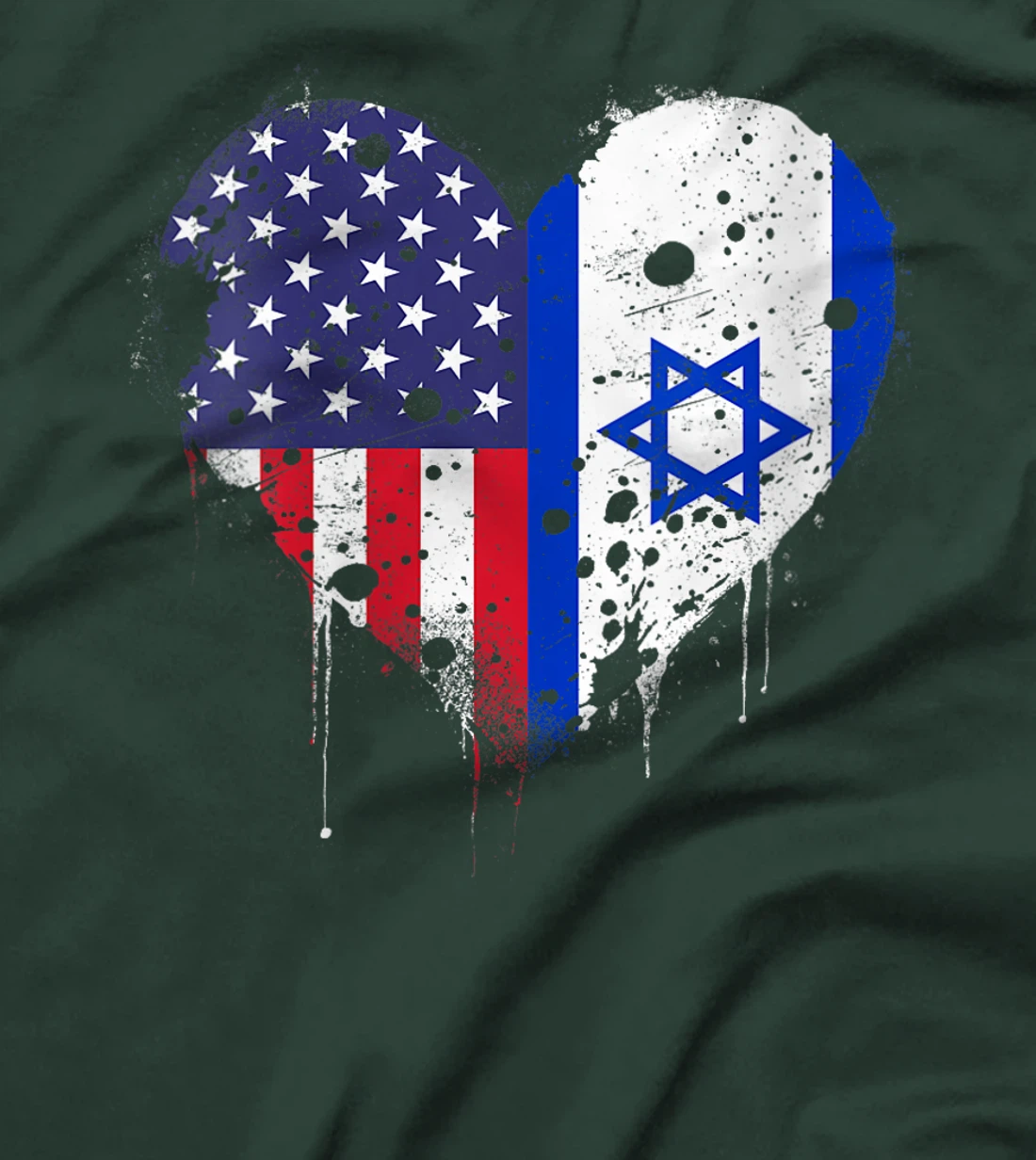 Womens USA Israel Flags Israeli American Heart Vintage Patriotic T-Shirt