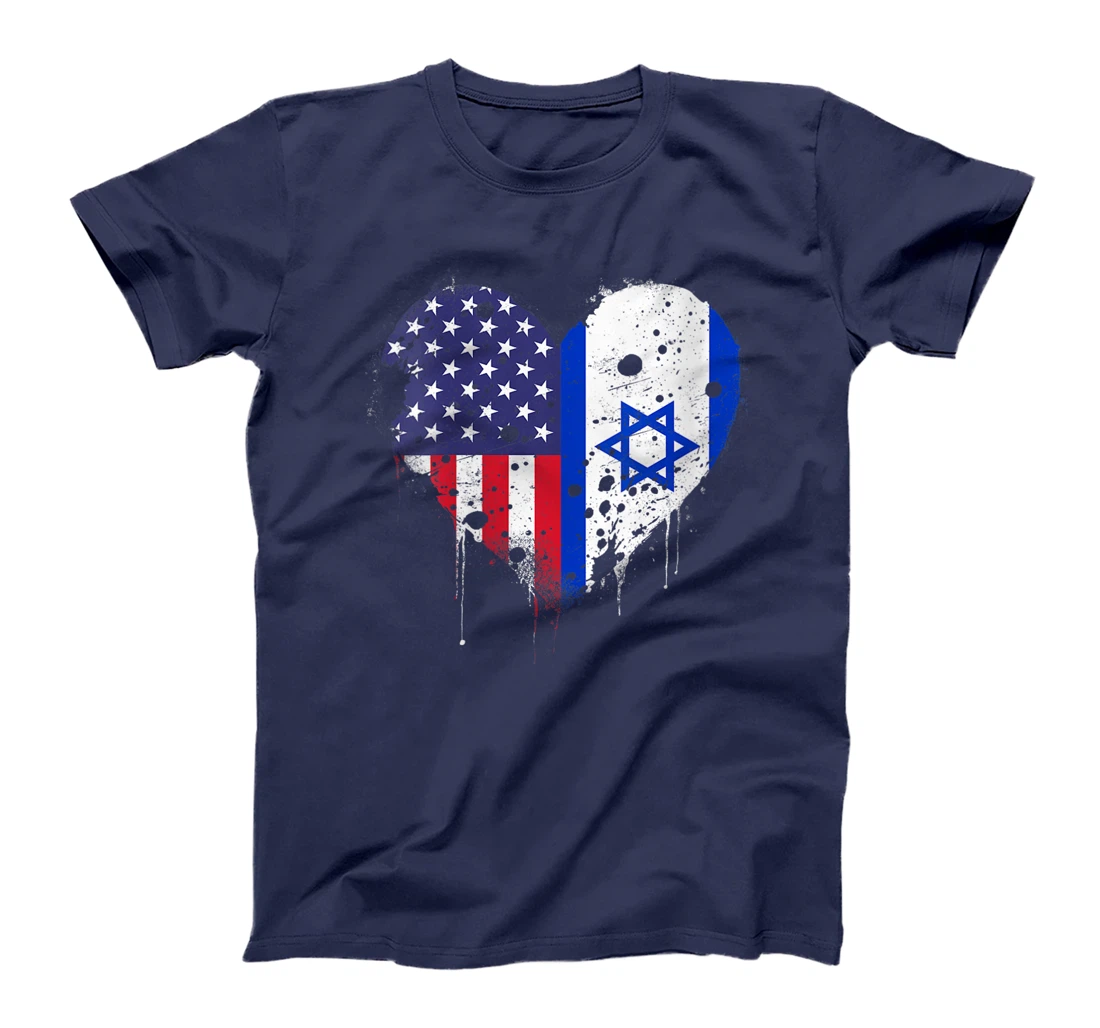 Womens USA Israel Flags Israeli American Heart Vintage Patriotic T-Shirt