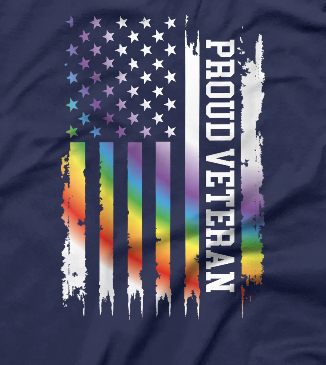 Womens Proud Veteran United States Distressed Rainbow w US Flag T-Shirt