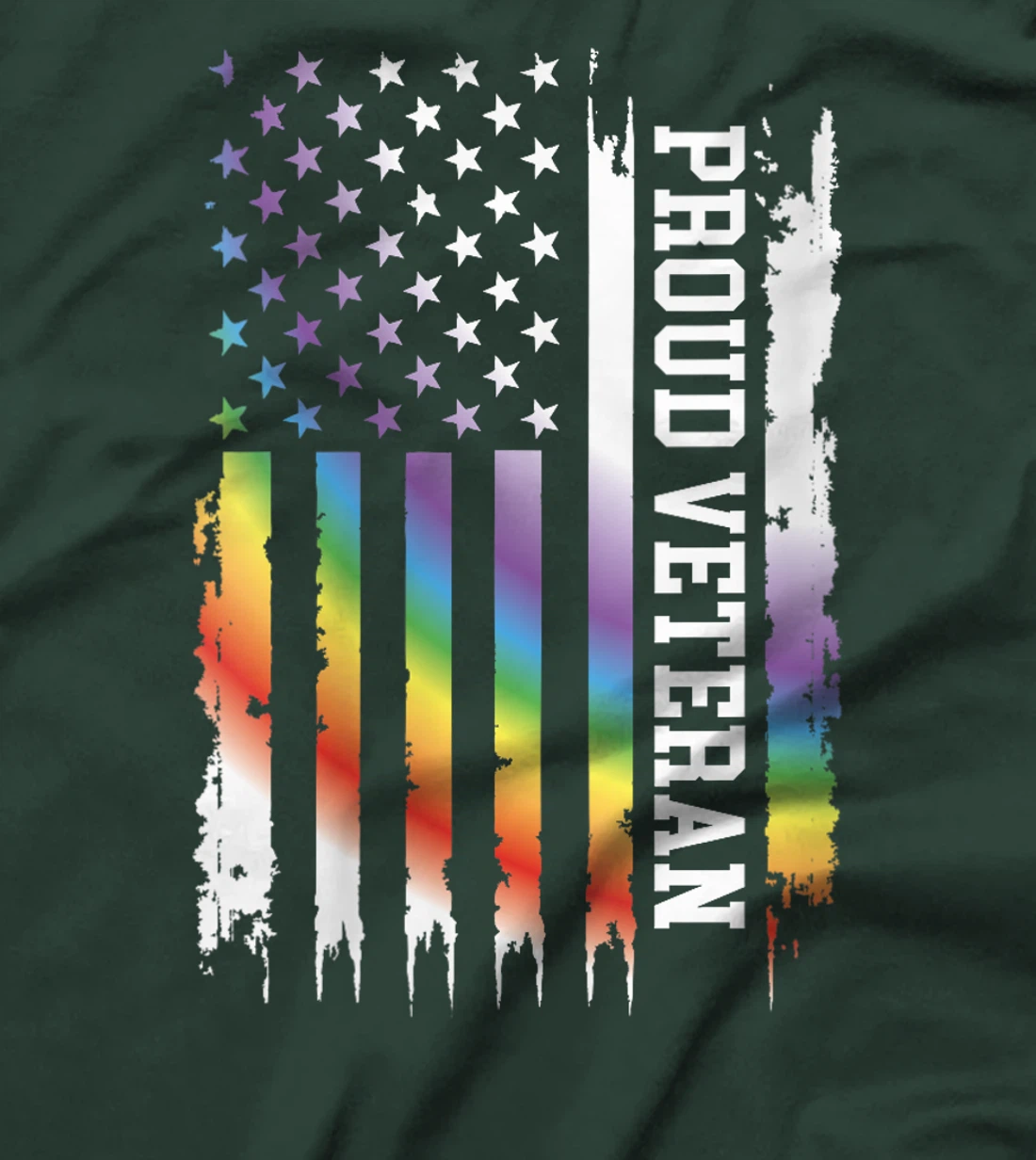 Womens Proud Veteran United States Distressed Rainbow w US Flag T-Shirt