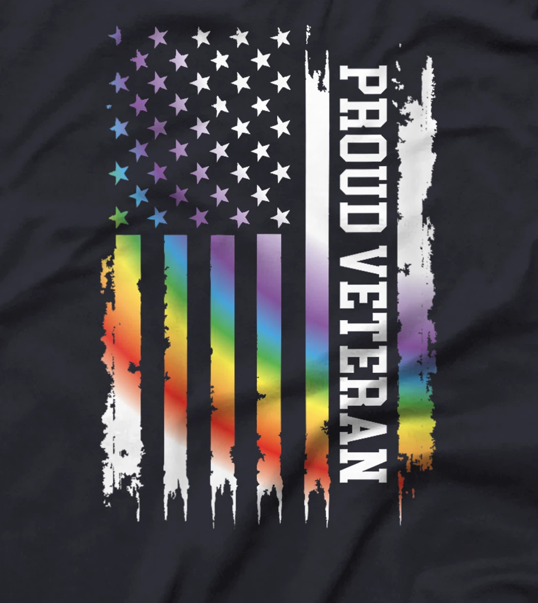 Womens Proud Veteran United States Distressed Rainbow w US Flag T-Shirt