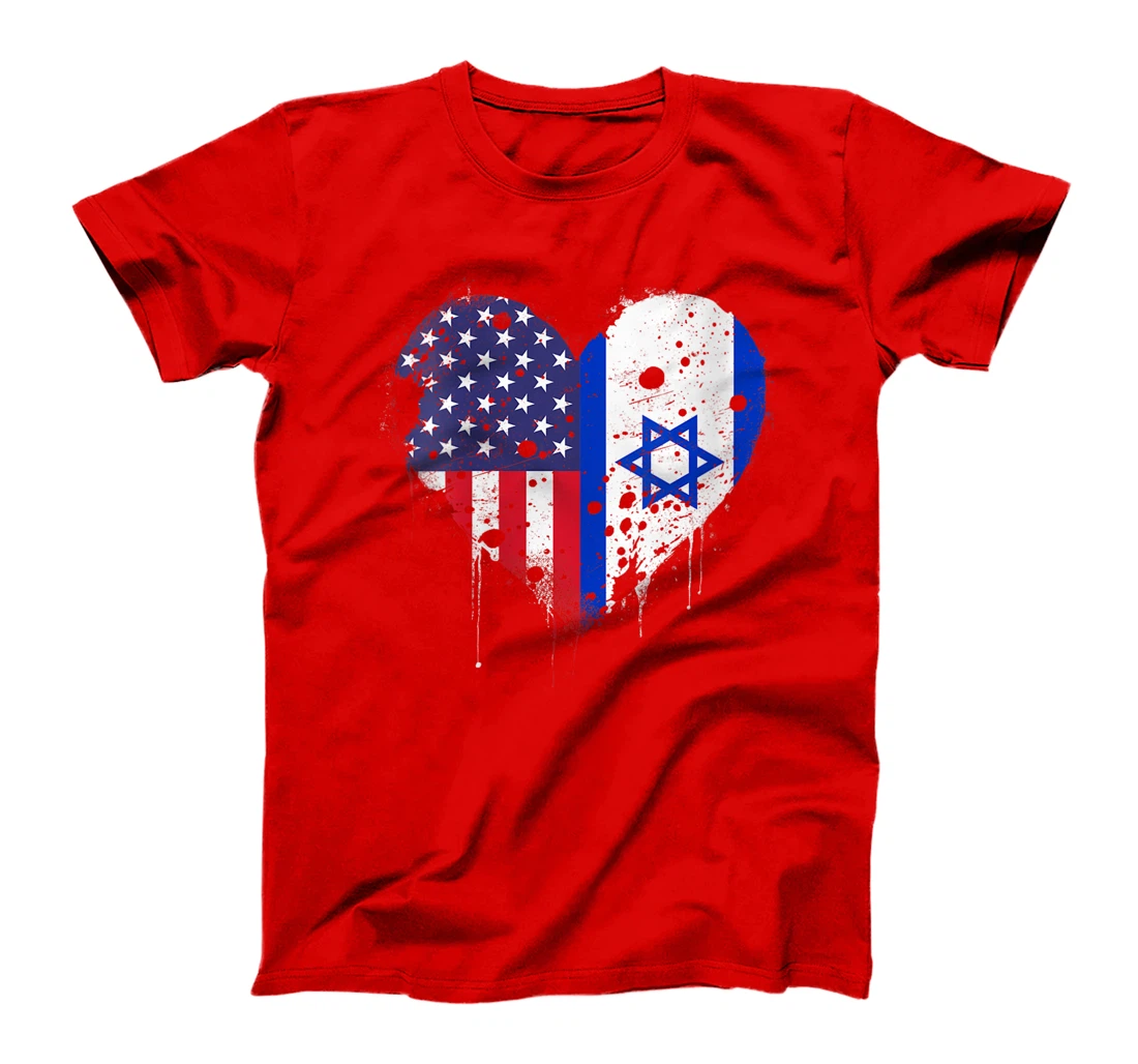 Womens USA Israel Flags Israeli American Heart Vintage Patriotic T-Shirt