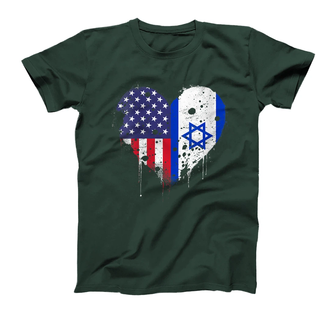 Womens USA Israel Flags Israeli American Heart Vintage Patriotic T-Shirt