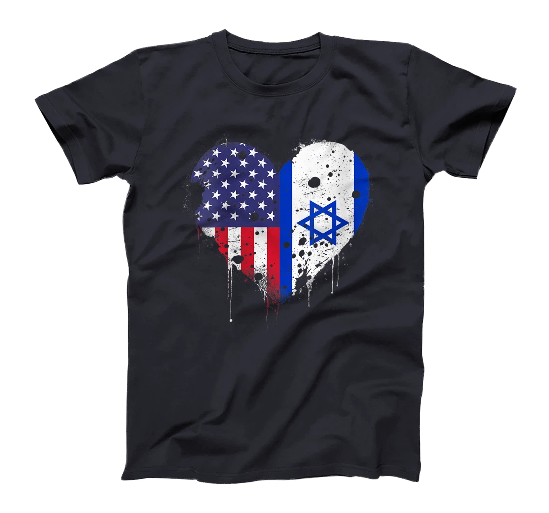 Womens USA Israel Flags Israeli American Heart Vintage Patriotic T-Shirt