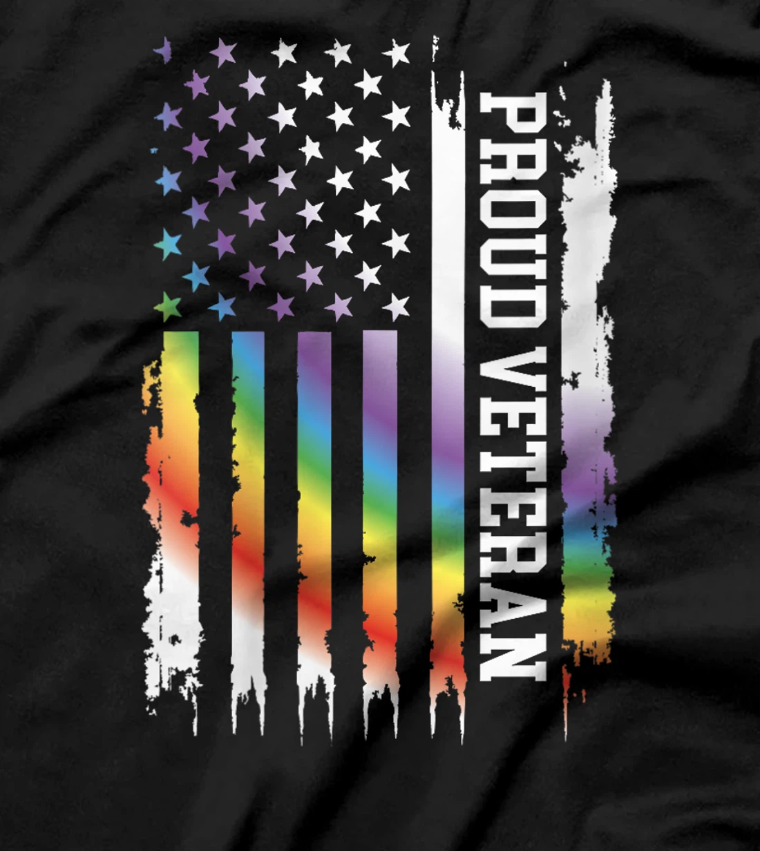 Womens Proud Veteran United States Distressed Rainbow w US Flag T-Shirt