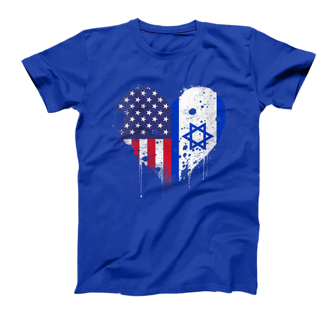 Womens USA Israel Flags Israeli American Heart Vintage Patriotic T-Shirt