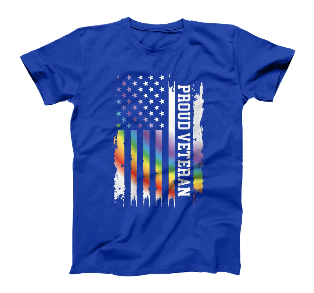 Womens Proud Veteran United States Distressed Rainbow w US Flag T-Shirt