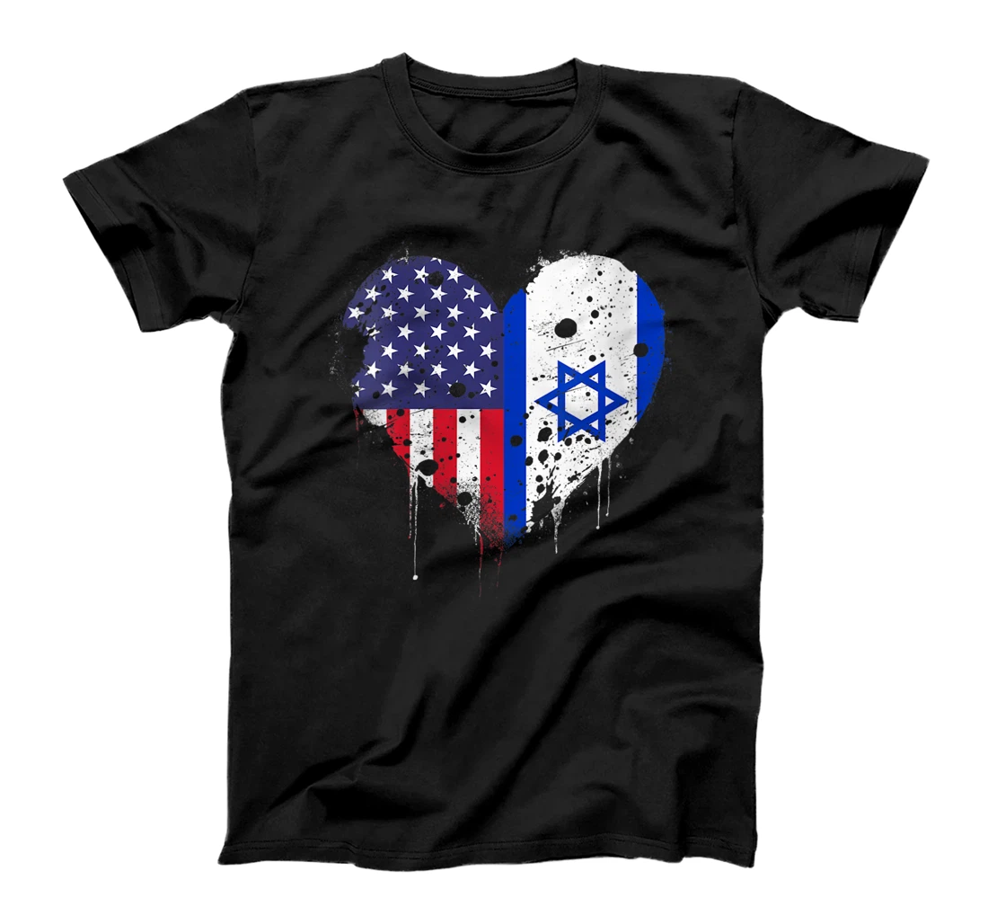 Womens USA Israel Flags Israeli American Heart Vintage Patriotic T-Shirt