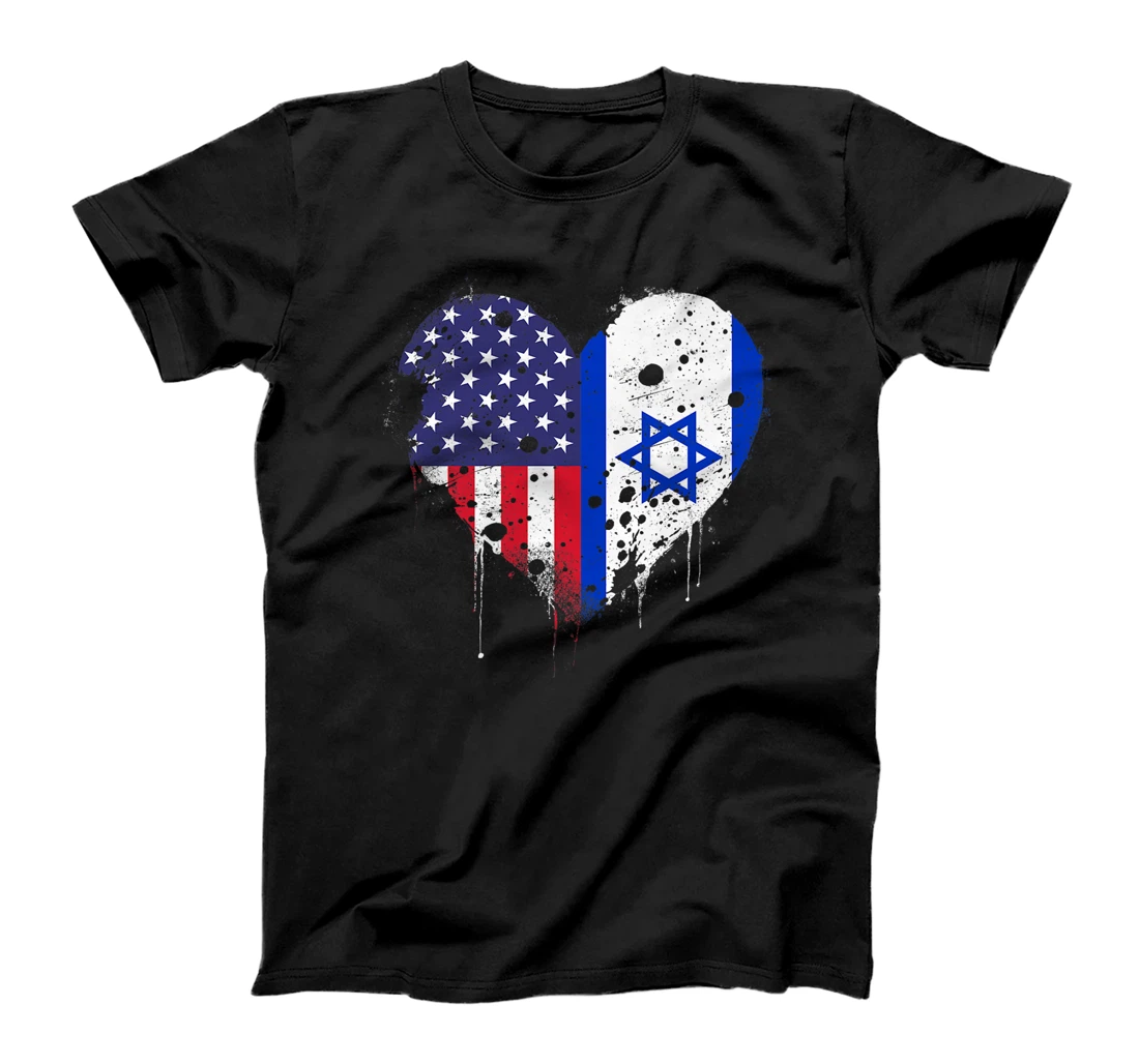 USA Israel Flags Israeli American Heart Vintage Patriotic Premium T-Shirt