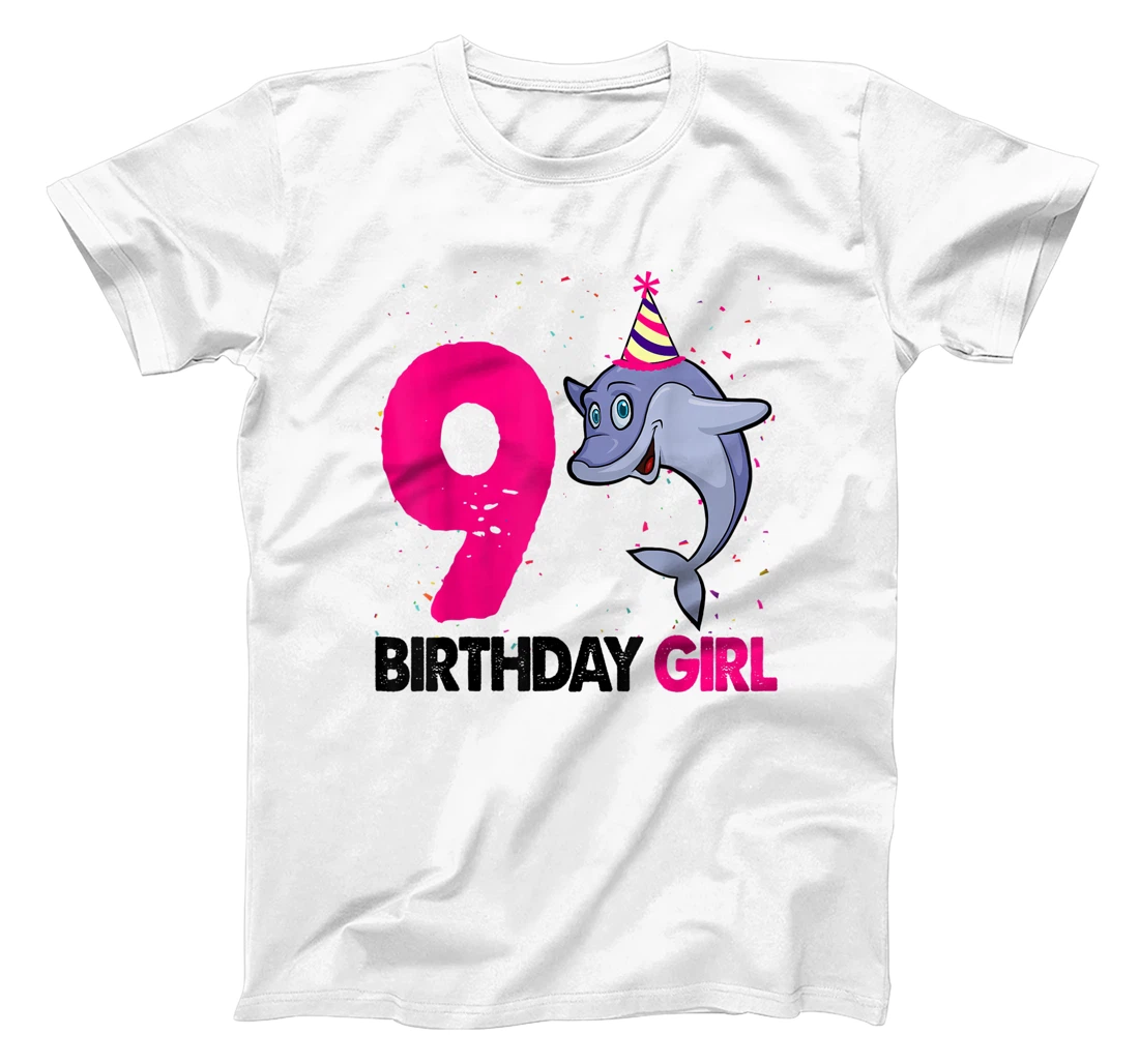 Funny 9Th Birthday Shirt Girl Dolphin Birthday Party T-Shirt