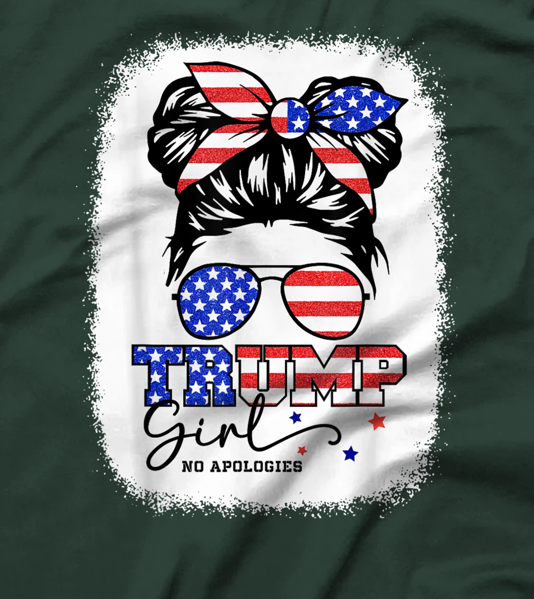 Trump Girl No Apologies Messy Bun Trump 2024 American Flag T-Shirt