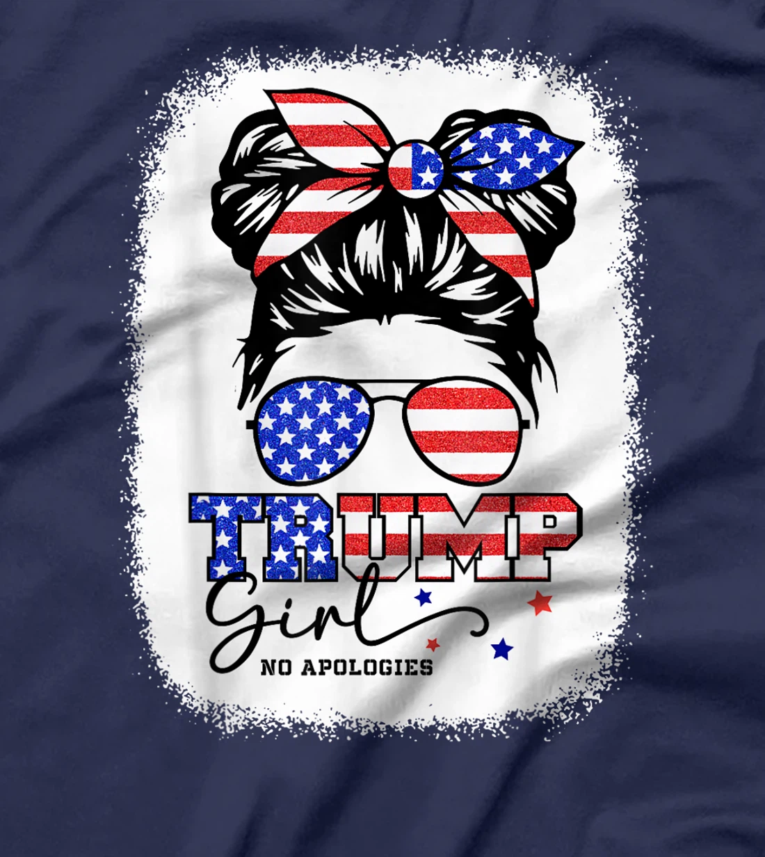 Trump Girl No Apologies Messy Bun Trump 2024 American Flag T-Shirt