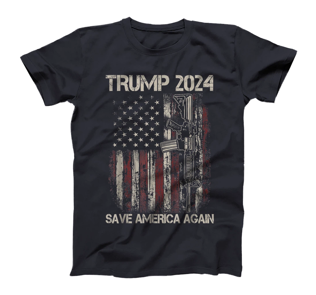 Trump 2024 Save America Again American Flag Gun T-Shirt