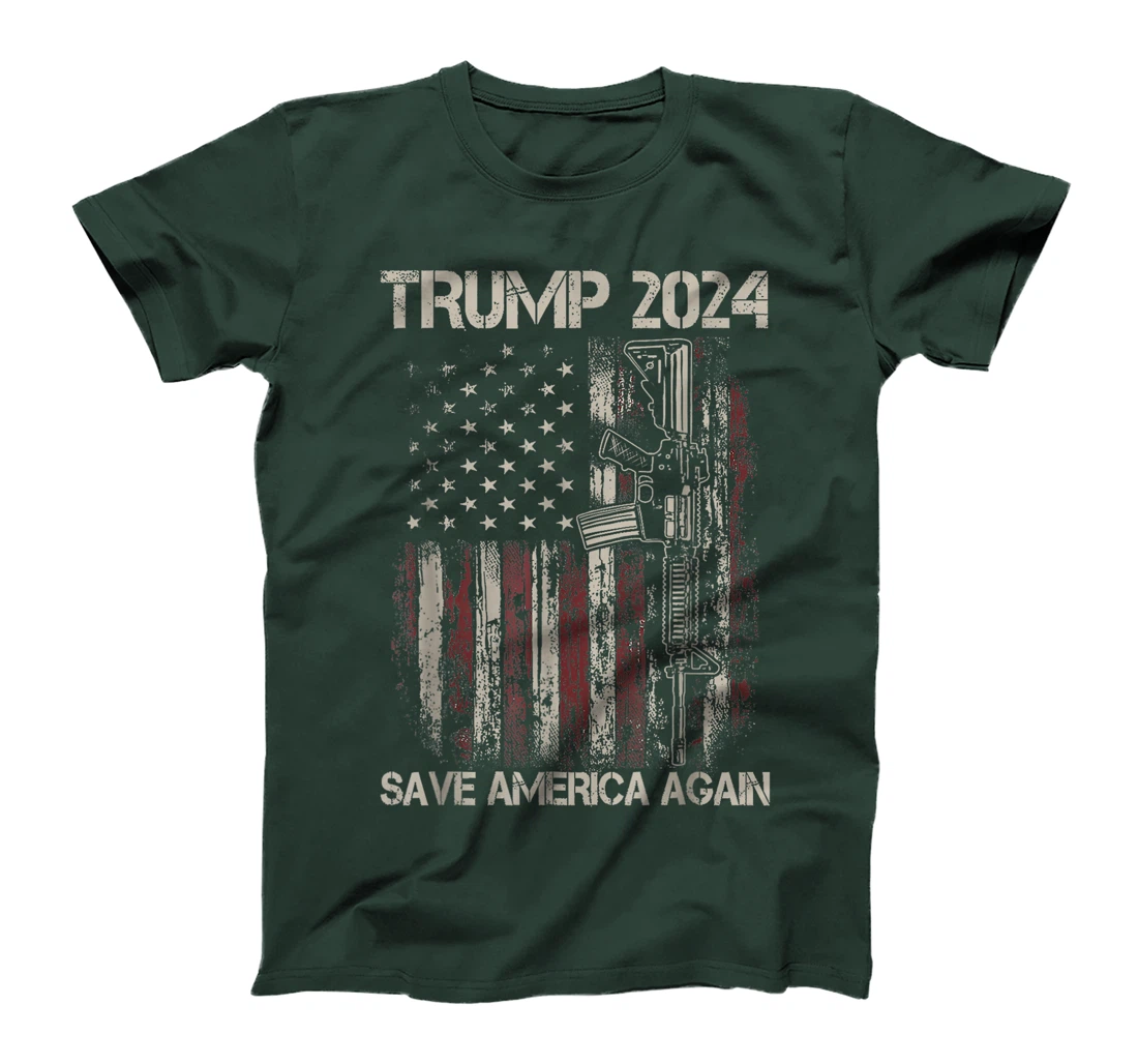 Trump 2024 Save America Again American Flag Gun T-Shirt