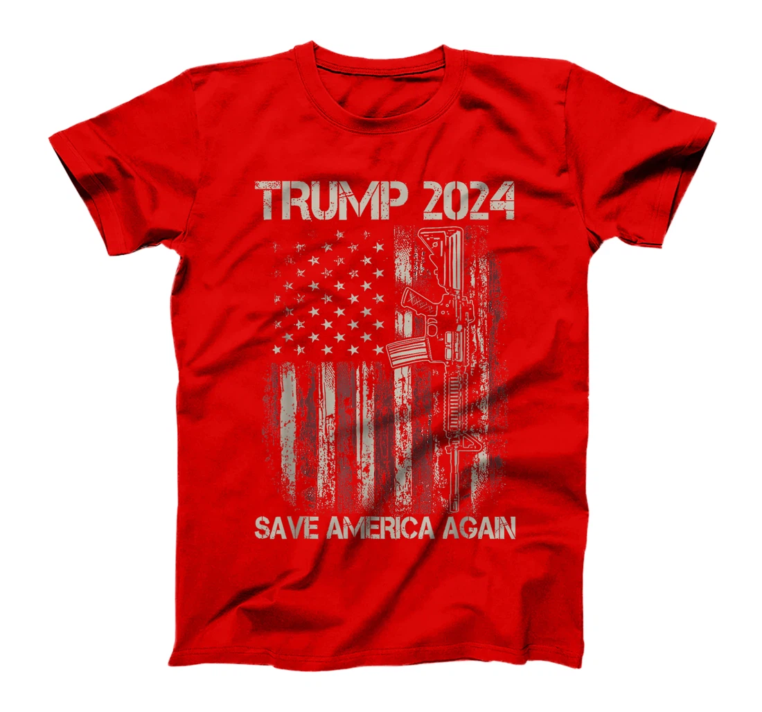 Trump 2024 Save America Again American Flag Gun T-Shirt