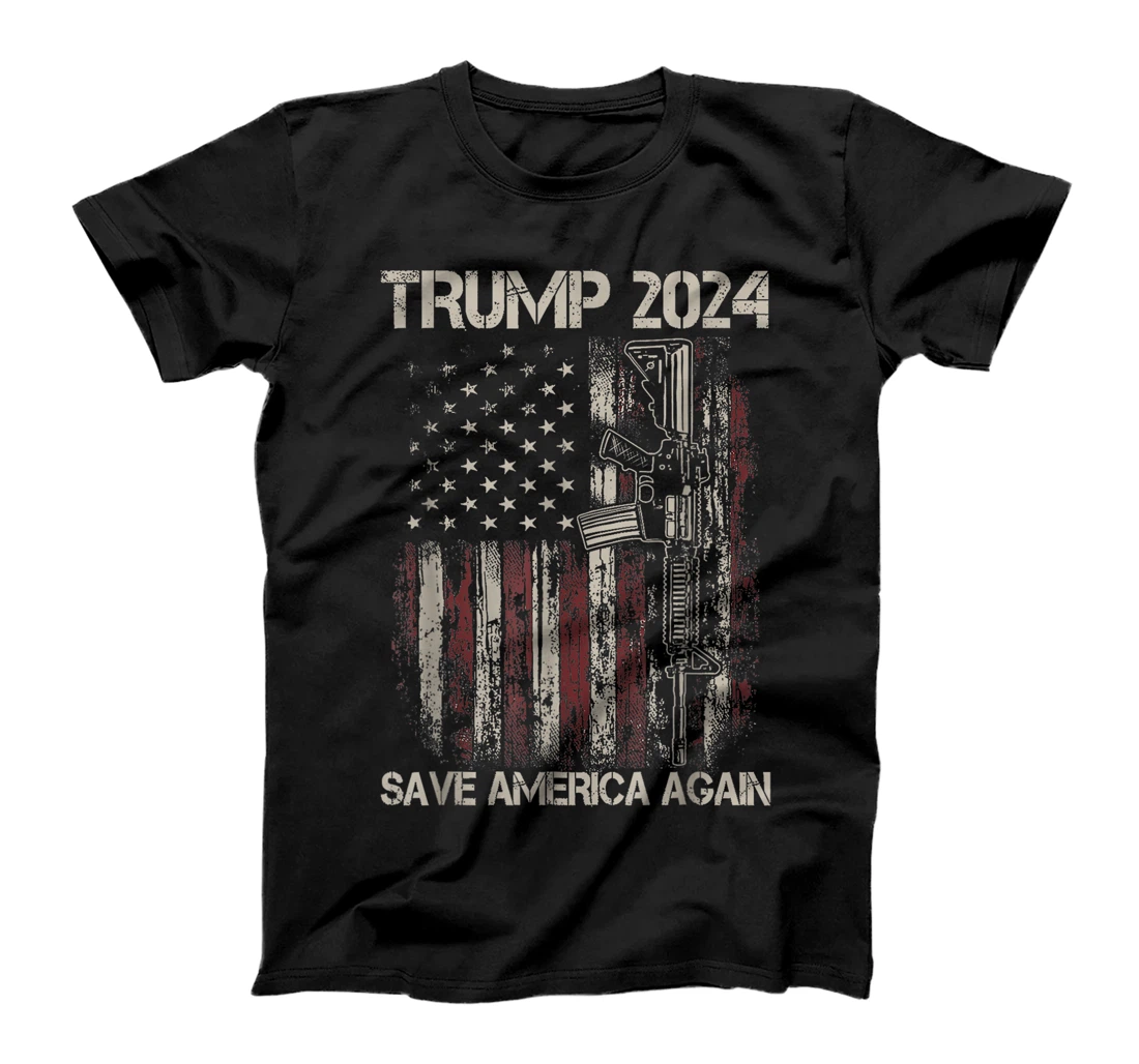 Trump 2024 Save America Again American Flag Gun T-Shirt