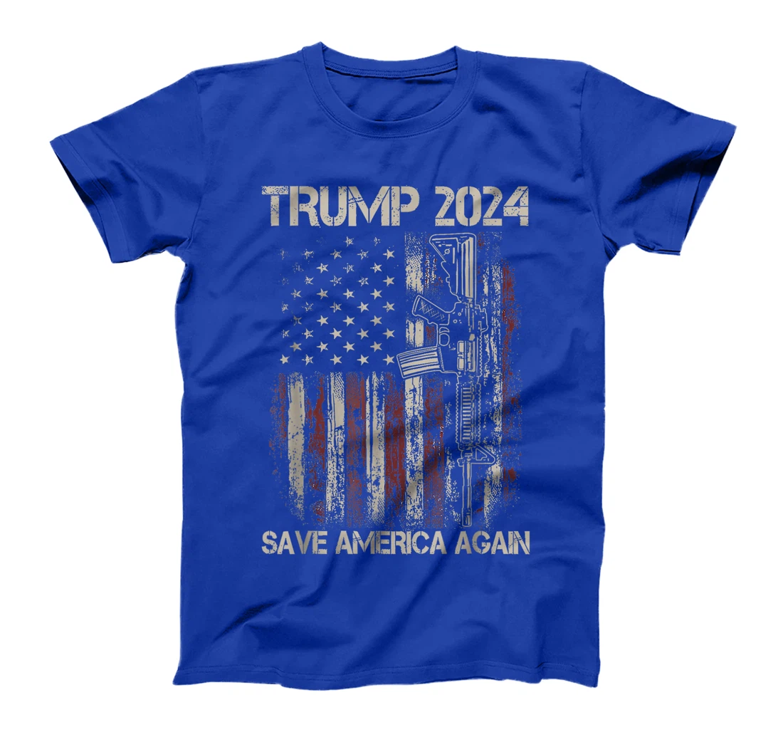 Trump 2024 Save America Again American Flag Gun T-Shirt