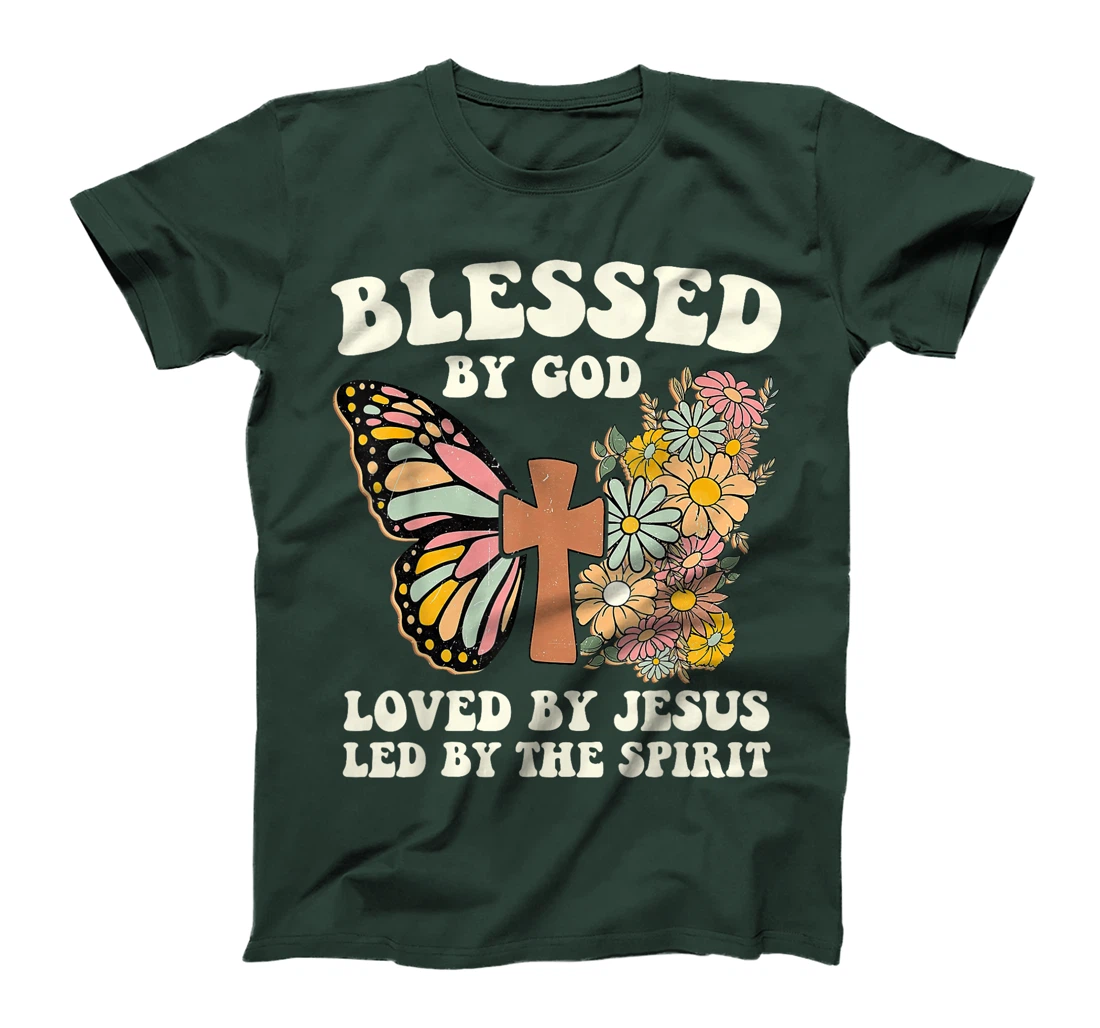 Blessed By God Loved By Jesus Floral Butterfly Christian T-Shirt